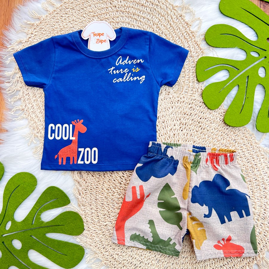 Conj. Camiseta Cool Zoo e Bermuda - Azul e Areia